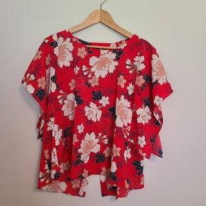 Zara Kimono Style Blouse Red Floral Size M